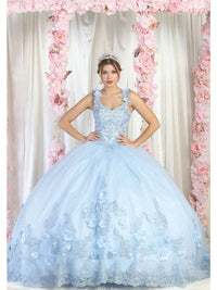 Elegant Sleeveless Corset V-Neck Quinceanera Ball Gown with 3D Floral Applique