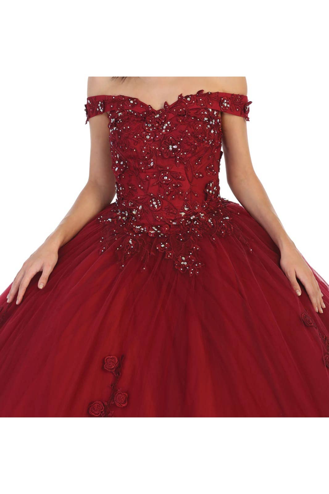 Elegant Off-Shoulder Floral Quinceanera Ball Gown with Corset Back Design
