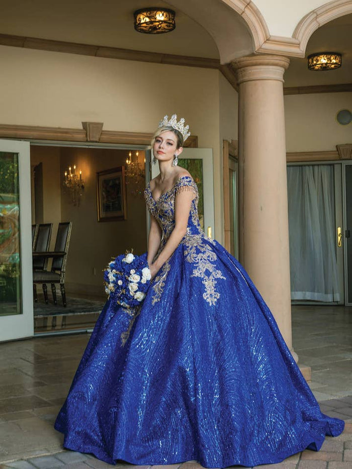 Stunning Royal Blue Beaded Sequin Pleated Satin Ball Gown for Quinceanera