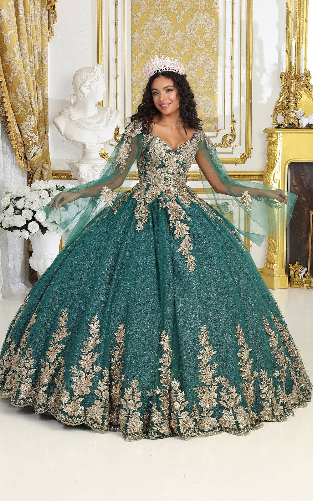 Elegant V-Neck Embroidered Ball Gown for Quinceanera, Prom, Sweet 16