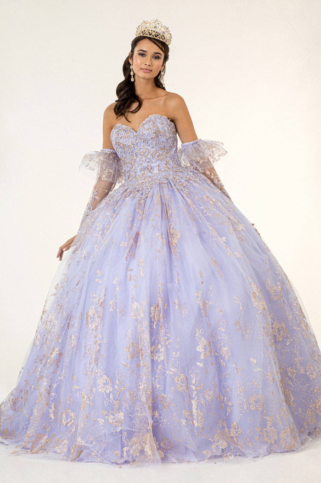 Elegant Sweetheart Quinceanera Ball Gown - Glitter, Detachable Sleeves, Corset Back