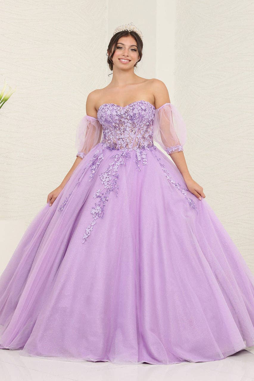 Enchanting Floral Sequin Corset Ball Gown - LA237 Prom Quinceanera Dress