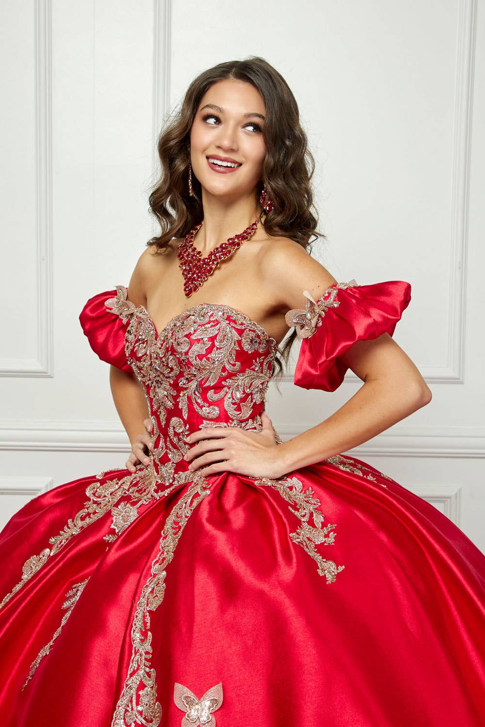 Stunning Royal Blue/Red Quinceañera Ball Gown with Golden Butterfly Accents