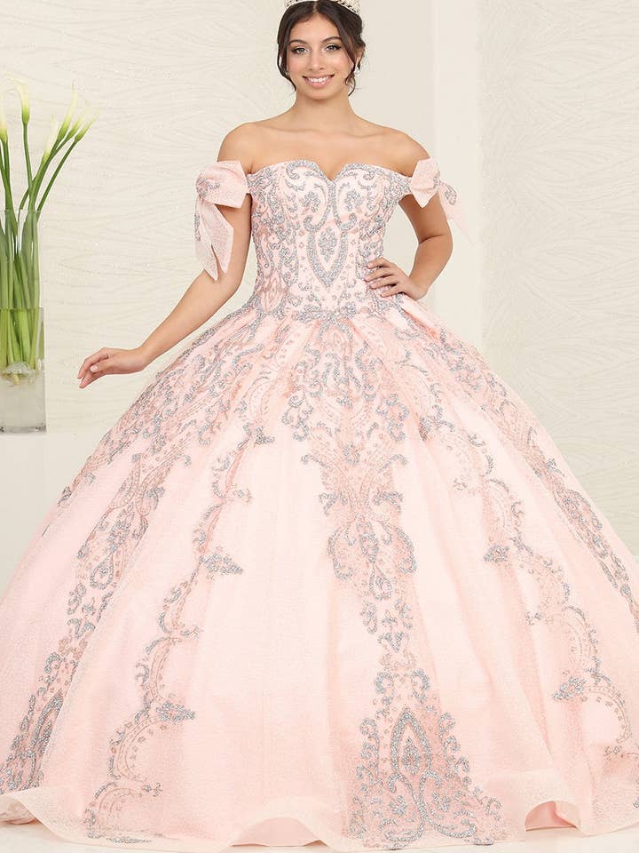 LA241 Sweetheart Ball Gown, Stunning Glitter Corset Beaded Lace-Up