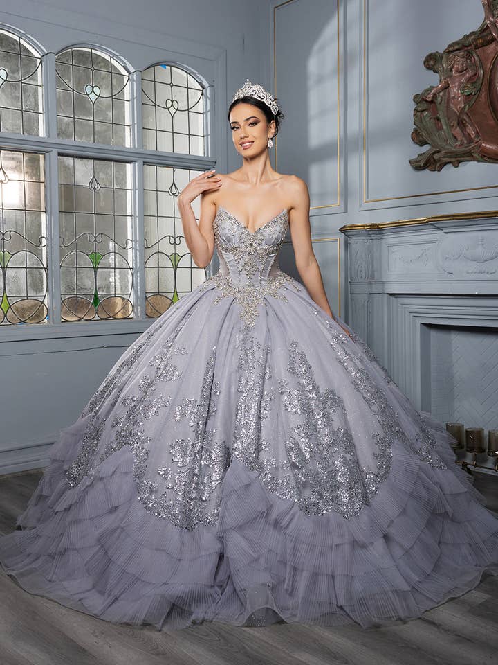 Wholesale Quinceañera Ball Gown with Detachable Cape and Glitter Appliqué By LA284