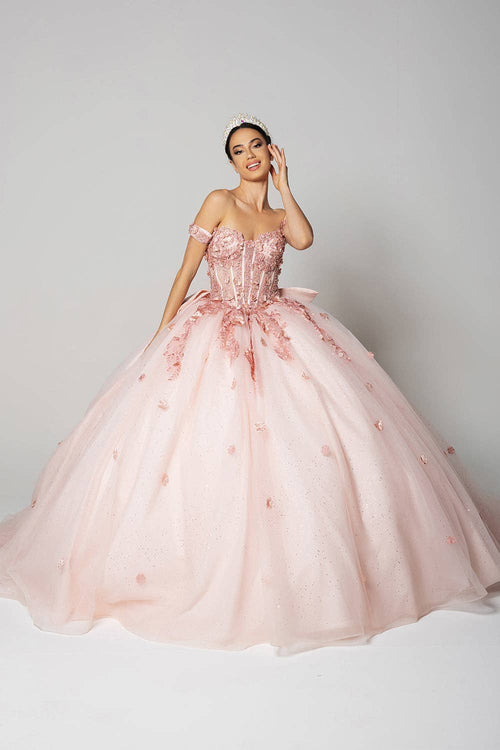 Dazzling Sequin 3D Floral Off-Shoulder Tulle Ball Gown for Sweet 16 & Prom
