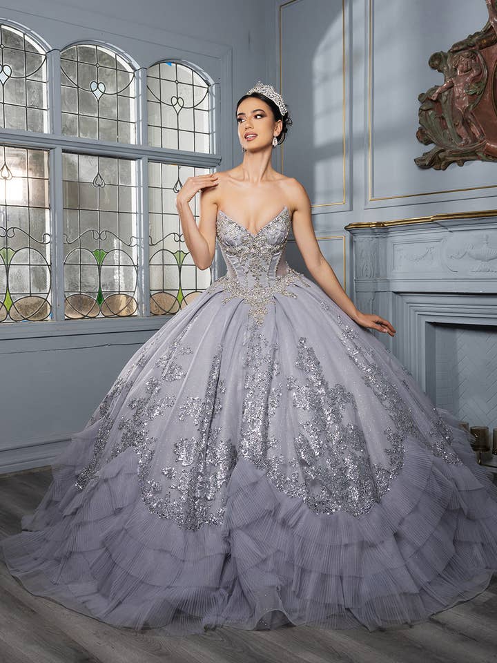 Wholesale Quinceañera Ball Gown with Detachable Cape and Glitter Appliqué By LA284