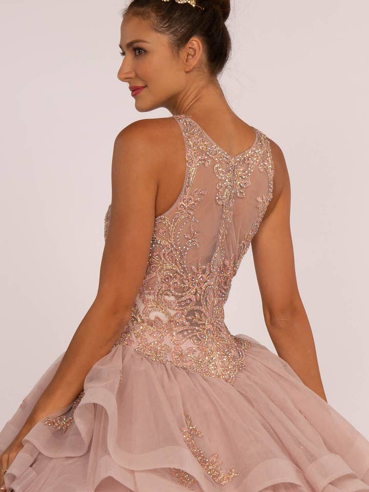 Elegant Embroidered Bodice Ruffle Skirt Ball Gown - Women's Formal Dress