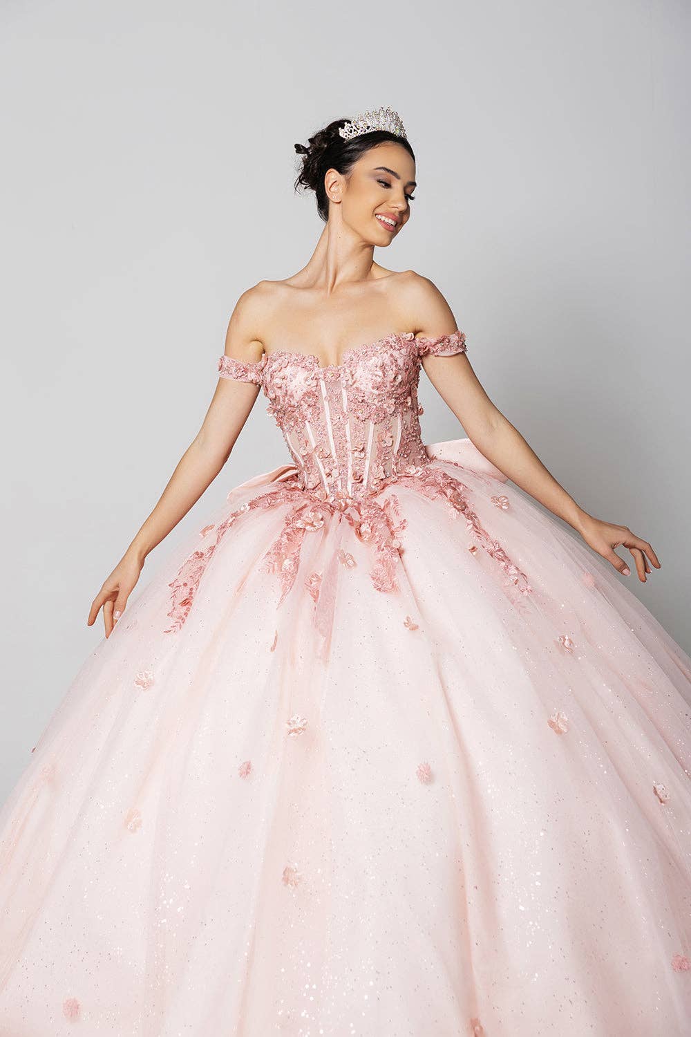 Dazzling Sequin 3D Floral Off-Shoulder Tulle Ball Gown for Sweet 16 & Prom