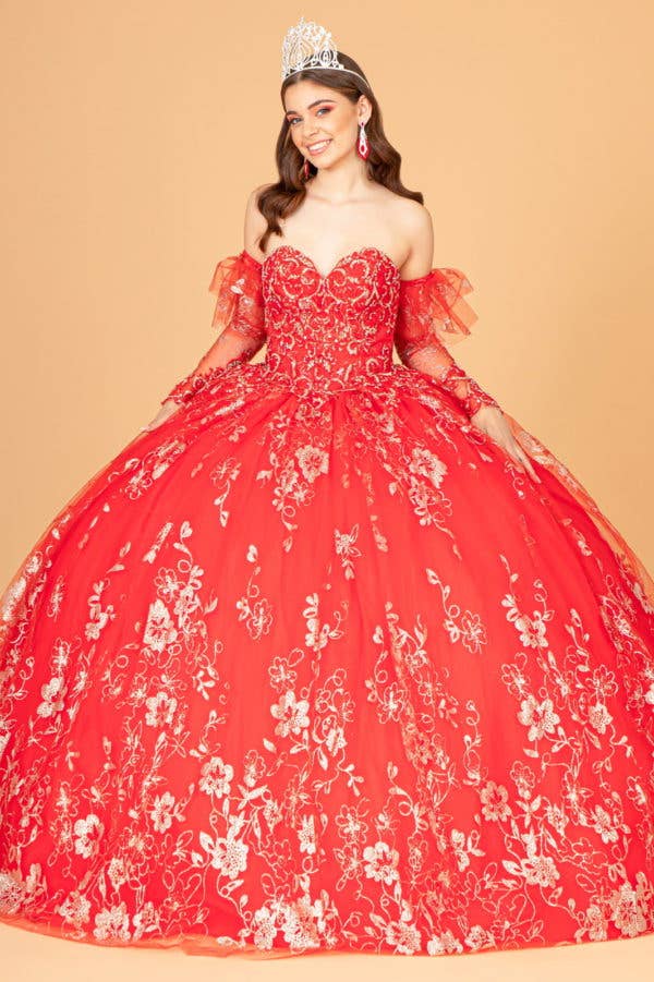 Elegant Sweetheart Quinceanera Ball Gown - Glitter, Detachable Sleeves, Corset Back