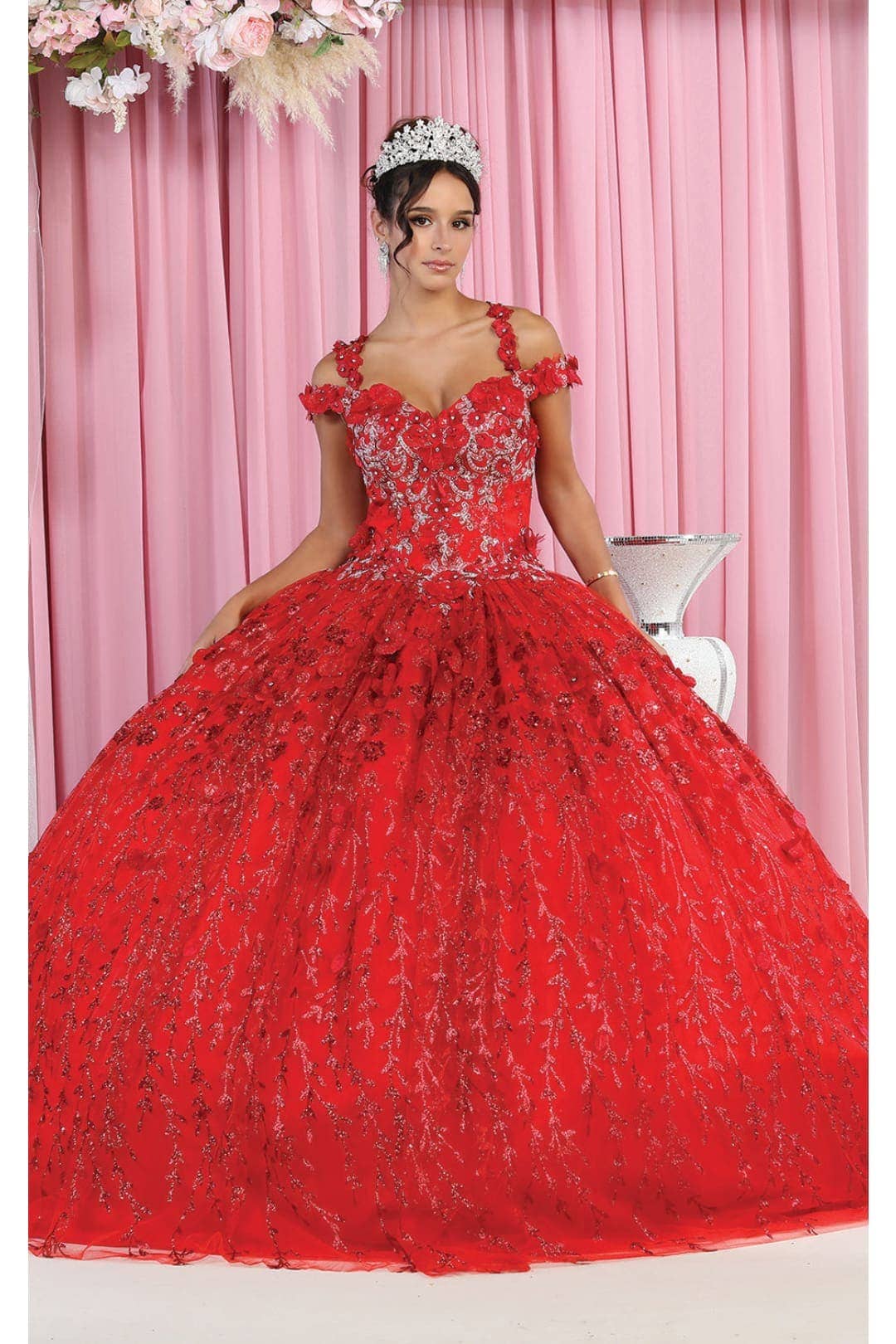 Stunning Glitter Corset Back Ball Gown with 3D Applique for Special Occasions