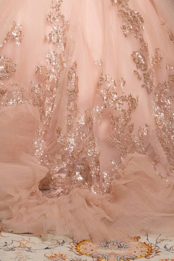 Stunning A-Line Quinceanera Ball Gown with Neckband Capelet & Glitter Sparkle