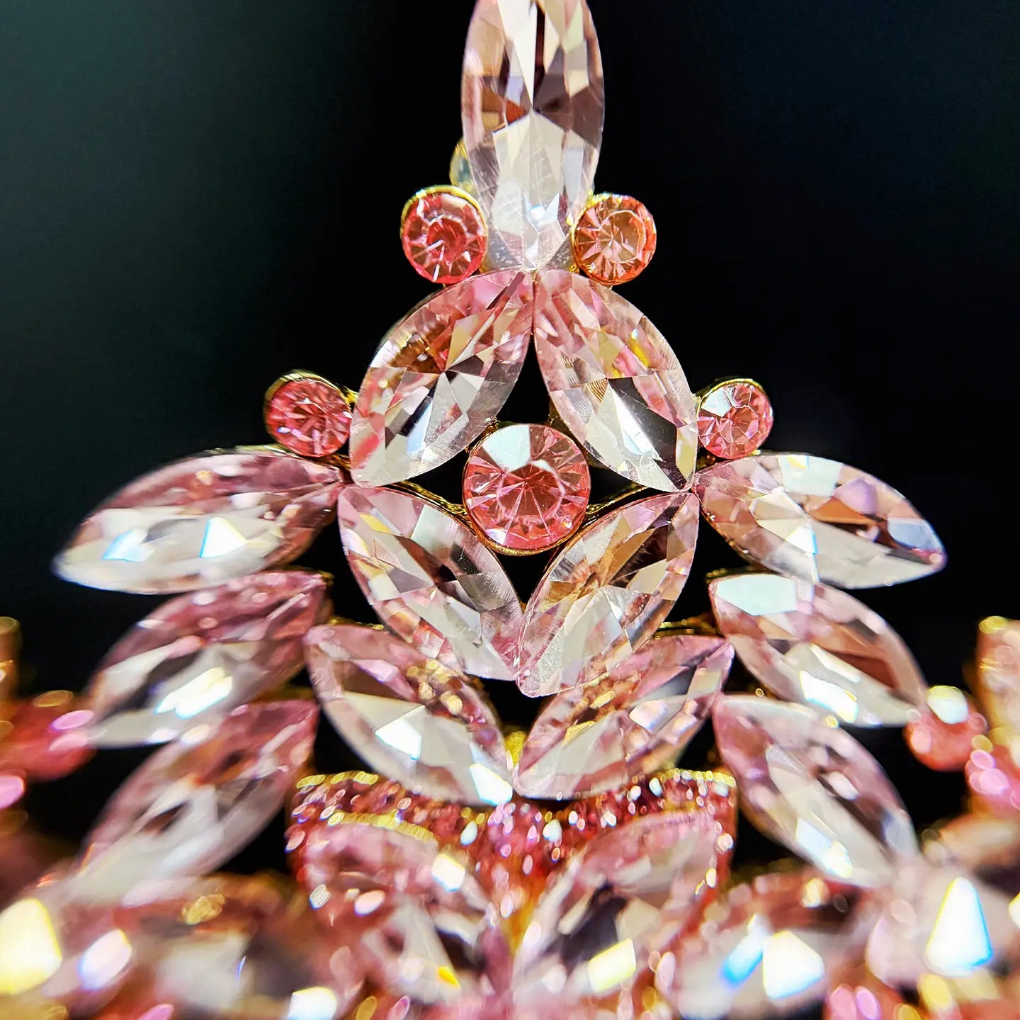 Wholesale Quinceanera Crown, Pink Crystal Crown, Prom Gold Headdress