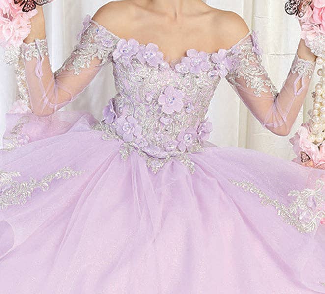 Elegant Long Sleeve Quinceanera Ball Gown with 3D Floral Applique