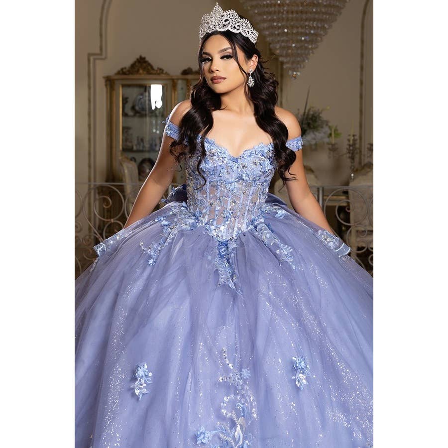 Elegant Off-Shoulder 3D Floral Applique Quinceanera Gown with Lace-Up Back
