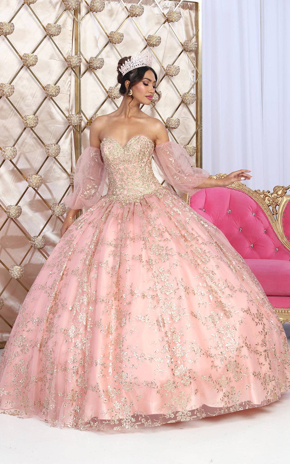 Elegant Glitter Embroidery Detachable Ball Gown: Perfect Quinceañera & Formal Dress