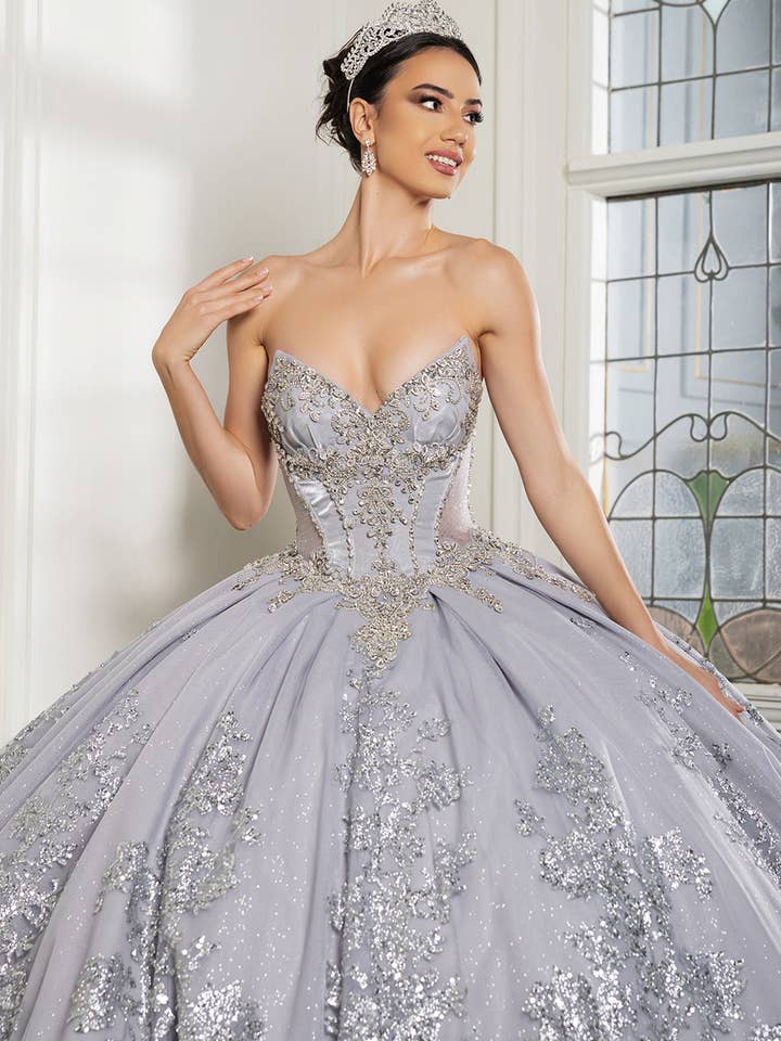 Wholesale Quinceañera Ball Gown with Detachable Cape and Glitter Appliqué By LA284