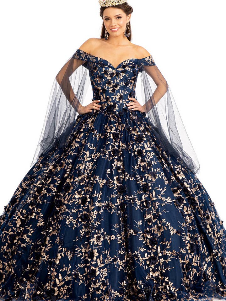 Elegant 3D Floral Applique Off-Shoulder Ball Gown - Perfect Quinceañera Prom Formal Dress