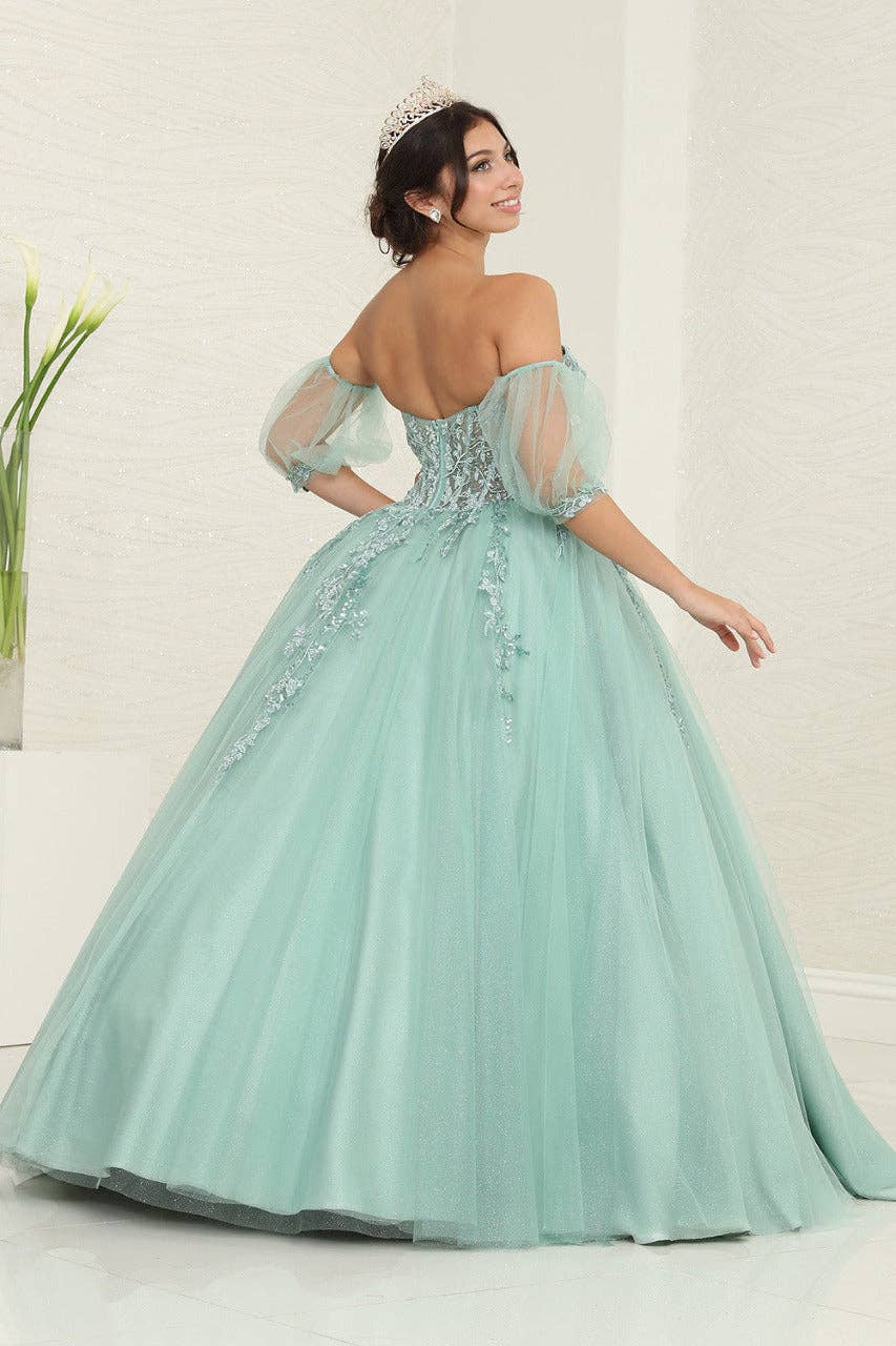 Enchanting Floral Sequin Corset Ball Gown - LA237 Prom Quinceanera Dress