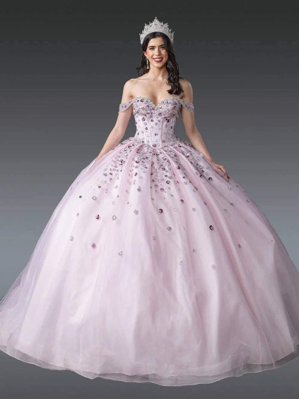 LAQ1959 Floral Beaded Off-Shoulder Quinceañera Ball Gown with Corset