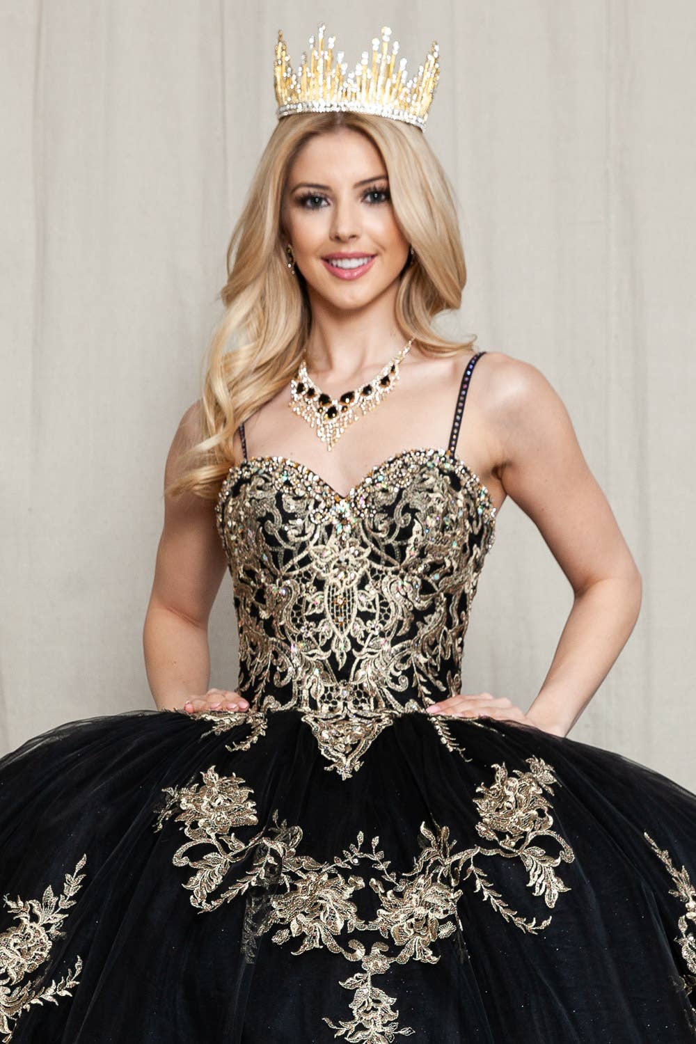 Elegant Princess Vanessa Ball Gown with Glitter Tulle and Gold Embroidery
