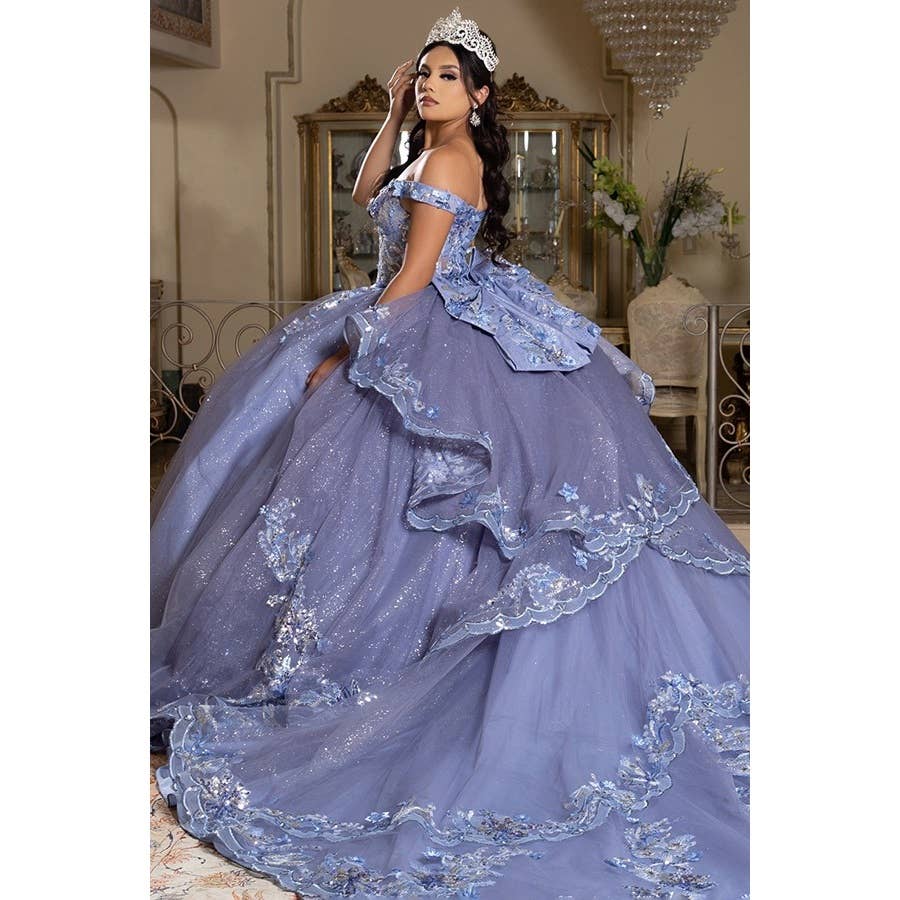 Elegant Off-Shoulder 3D Floral Applique Quinceanera Gown with Lace-Up Back