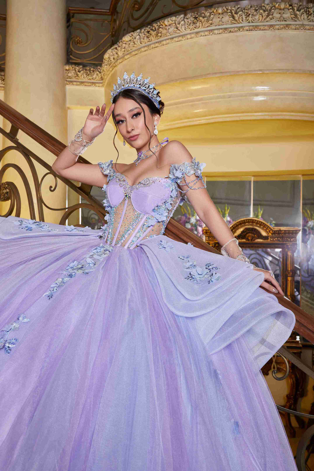 Baby Blue Mexican Quinceañera Dress with Fairytale Sparkle & Floral Magic