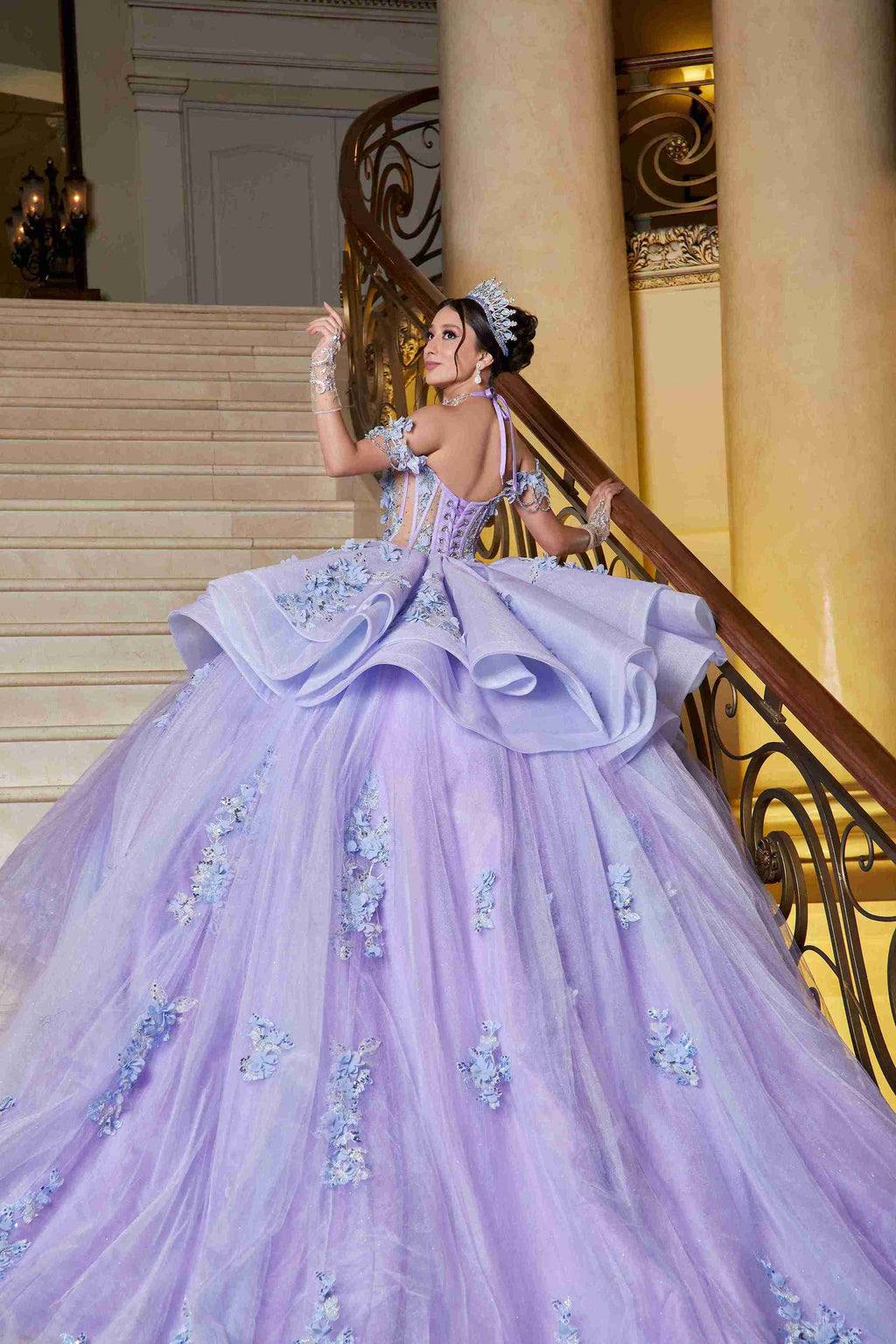 Baby Blue Mexican Quinceañera Dress with Fairytale Sparkle & Floral Magic