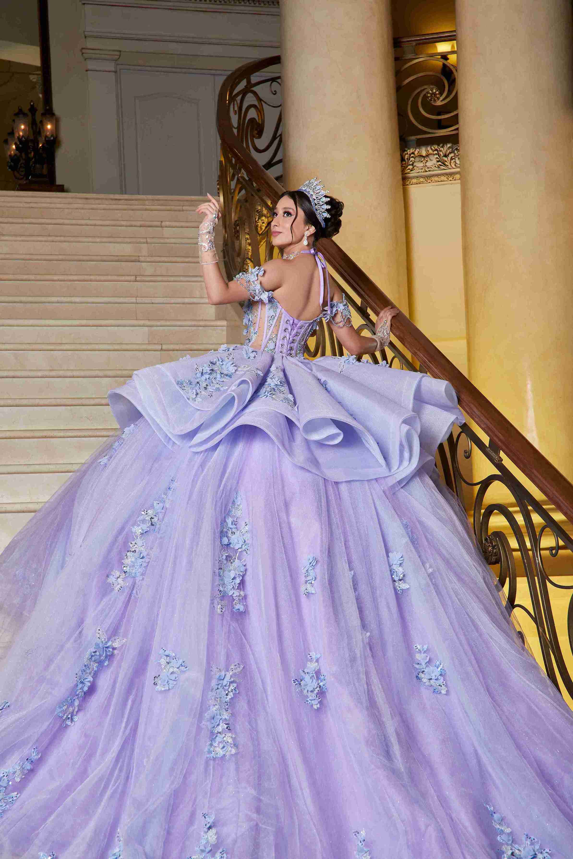 Baby Blue Mexican Quinceañera Dress with Fairytale Sparkle & Floral Magic