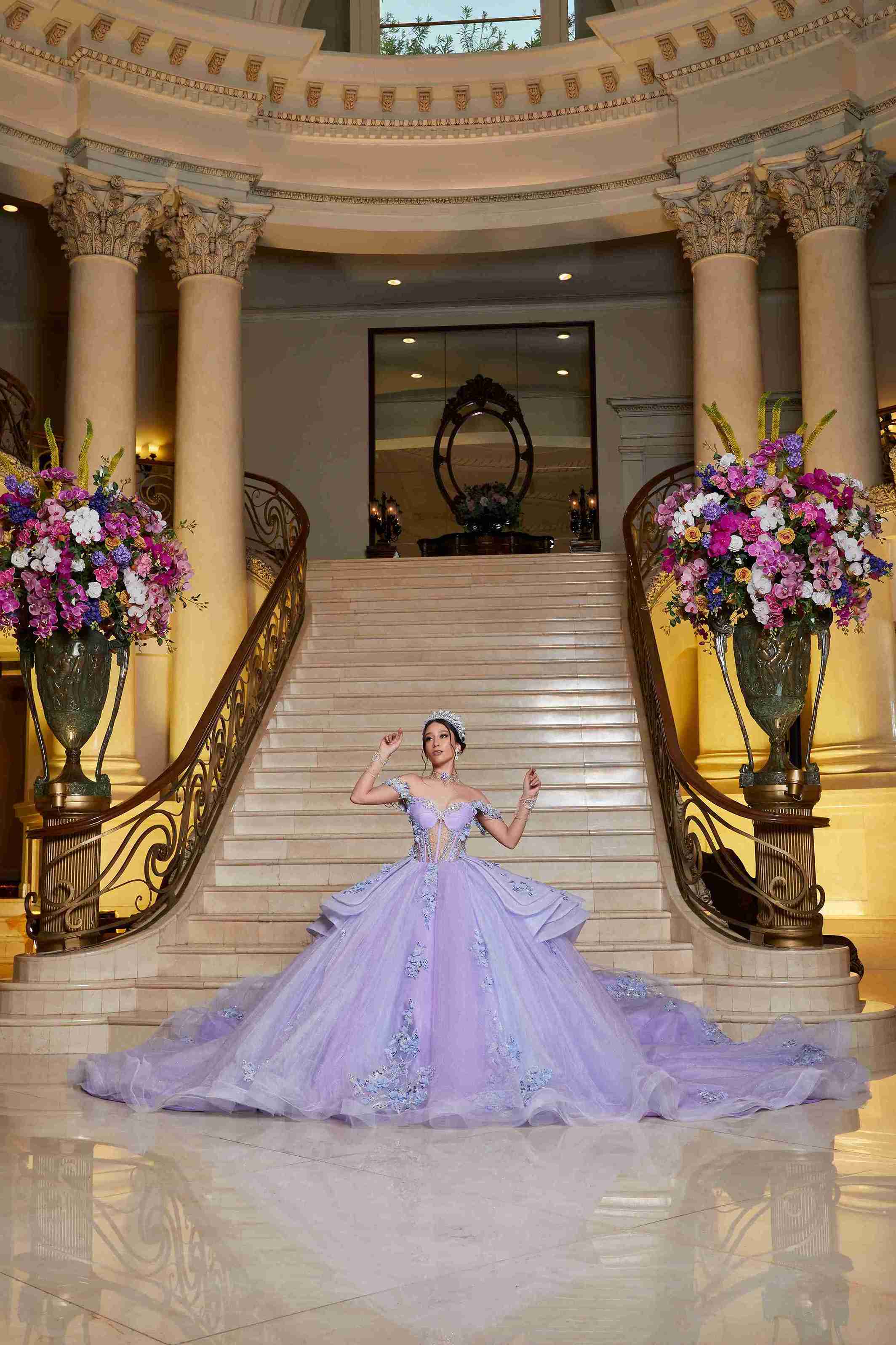 Baby Blue Mexican Quinceañera Dress with Fairytale Sparkle & Floral Magic