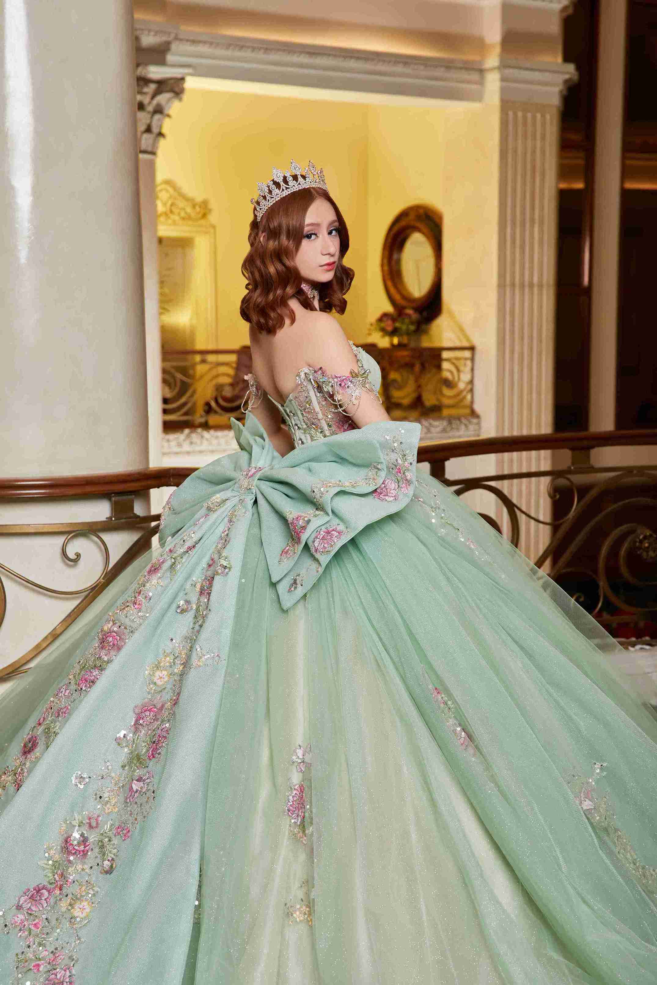 Perfect Dress 15 Sage Green Mexican Quinceañera Gown with Botanical Sparkle