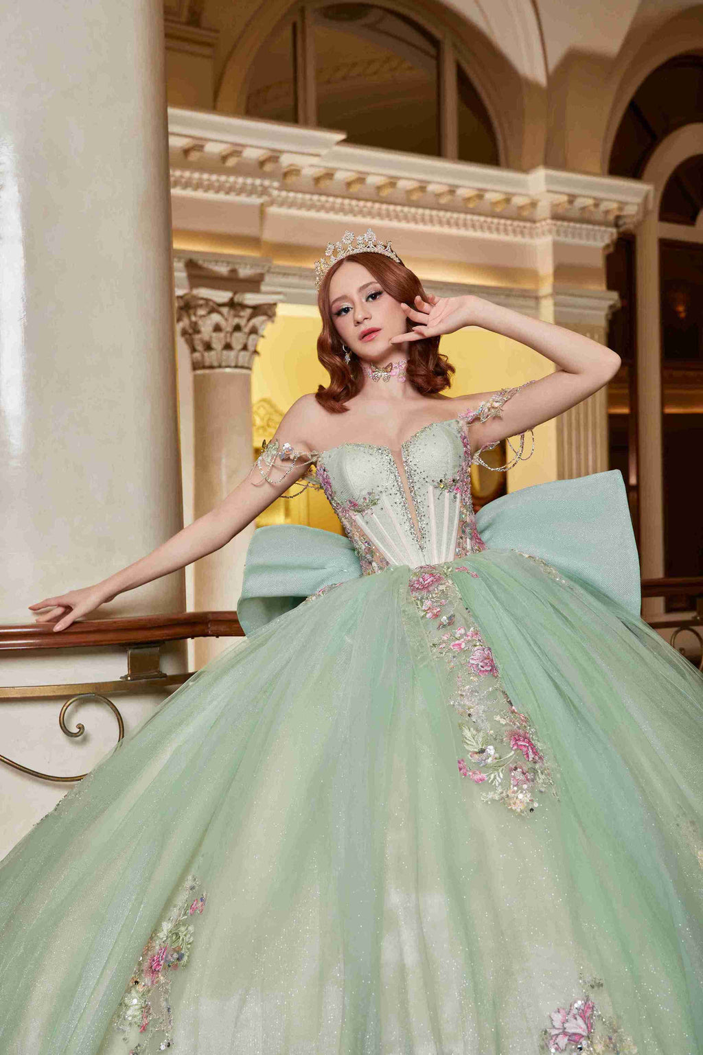 Perfect Dress 15 Sage Green Mexican Quinceañera Gown with Botanical Sparkle
