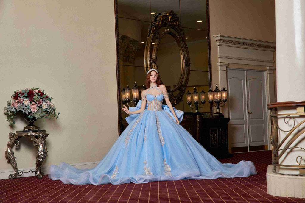 Crystal-Sky Aurora Quinceañera Dress – Baby Blue Glitter Tulle with Couture Corset Elegance