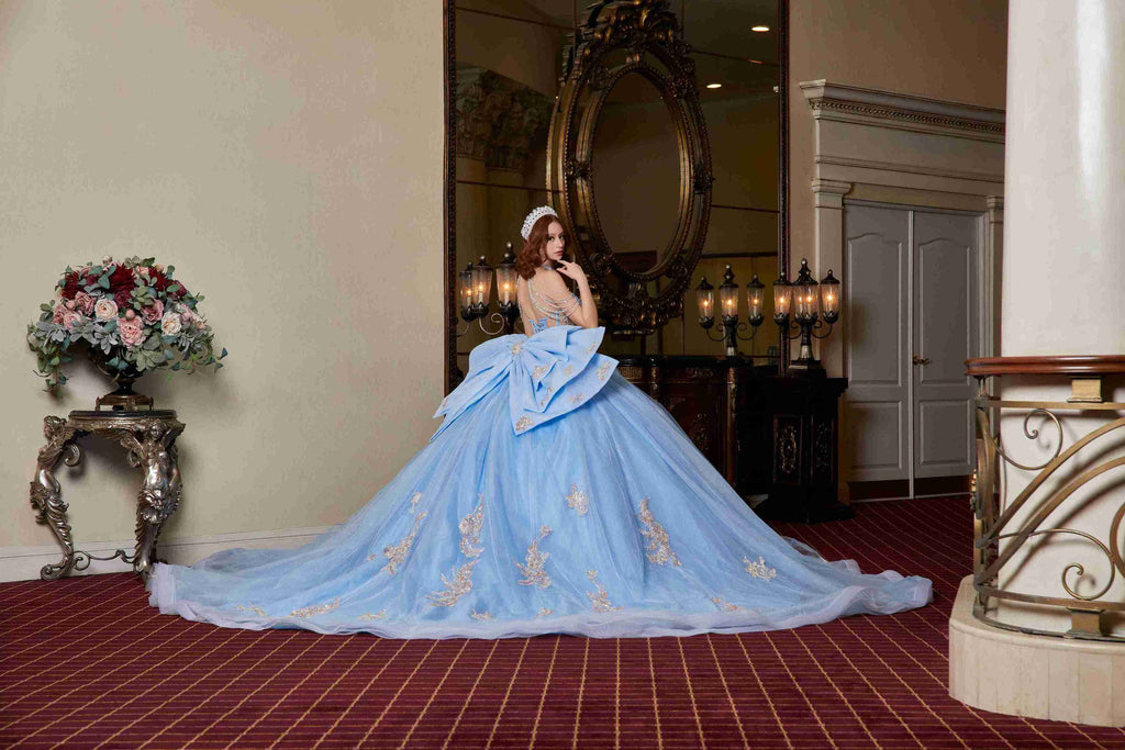 Crystal-Sky Aurora Quinceañera Dress – Baby Blue Glitter Tulle with Couture Corset Elegance