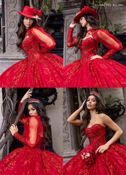 Linda Mariposa Deep Red Sparkle Dress with Detachable Sleeves - Style #RA-Red