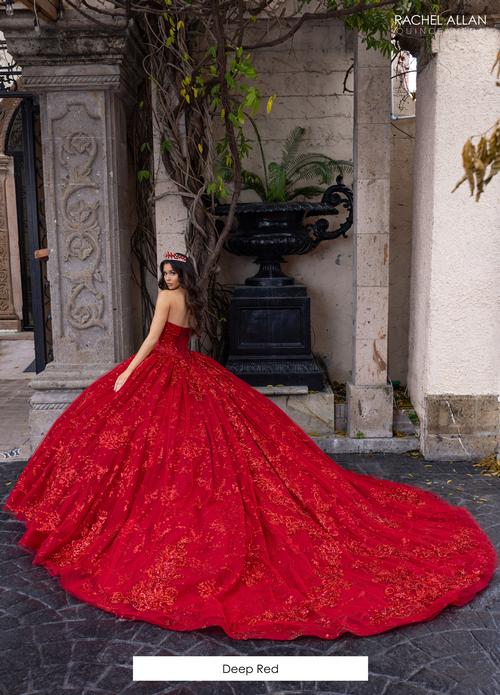 Linda Mariposa Deep Red Sparkle Dress with Detachable Sleeves - Style #RA-Red