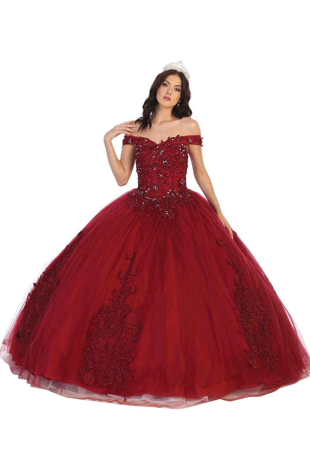 Elegant Off-Shoulder Floral Quinceanera Ball Gown with Corset Back Design