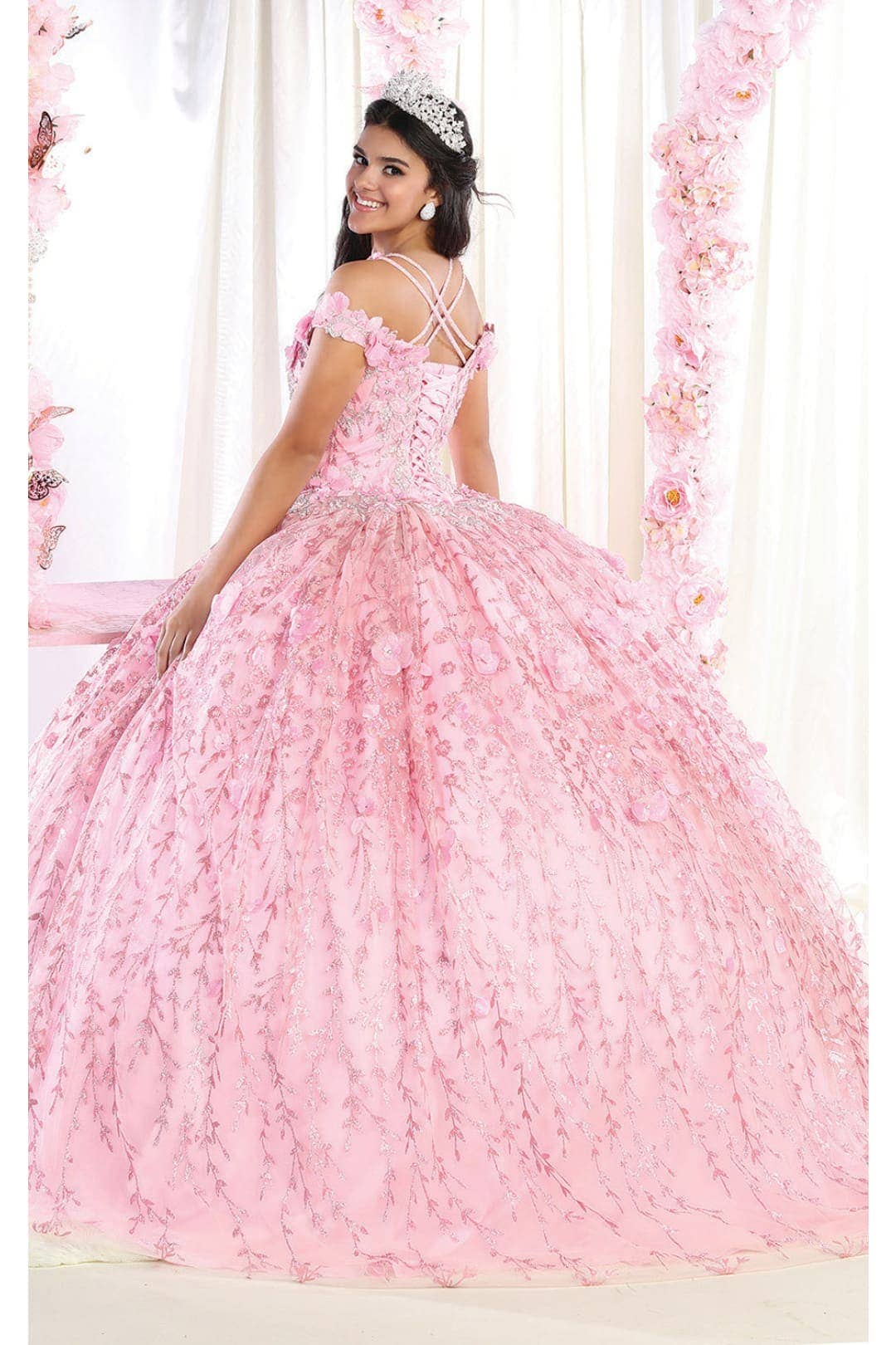 Stunning Glitter Corset Back Ball Gown with 3D Applique for Special Occasions