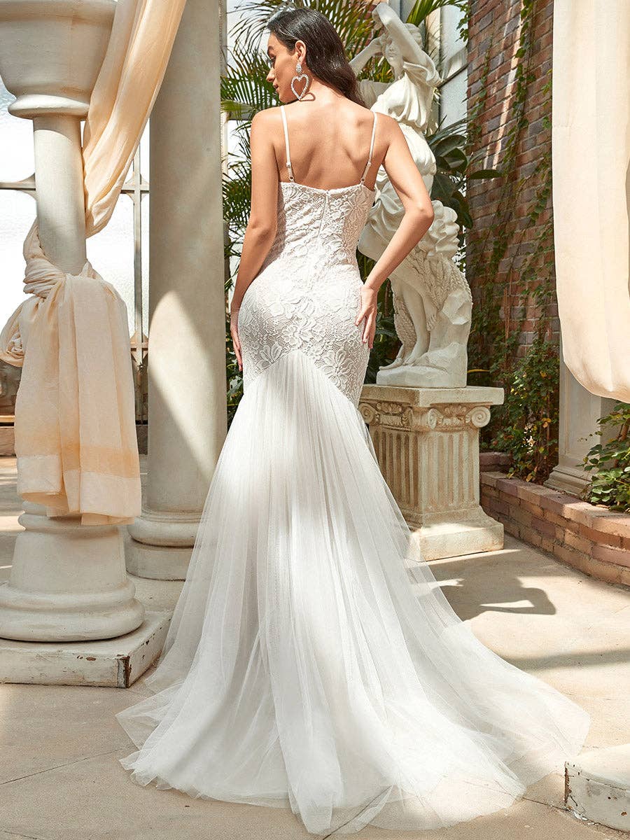 Elegant Sweetheart Neck Sleeveless Fishtail Wedding Dress - Cream Bridal Gown