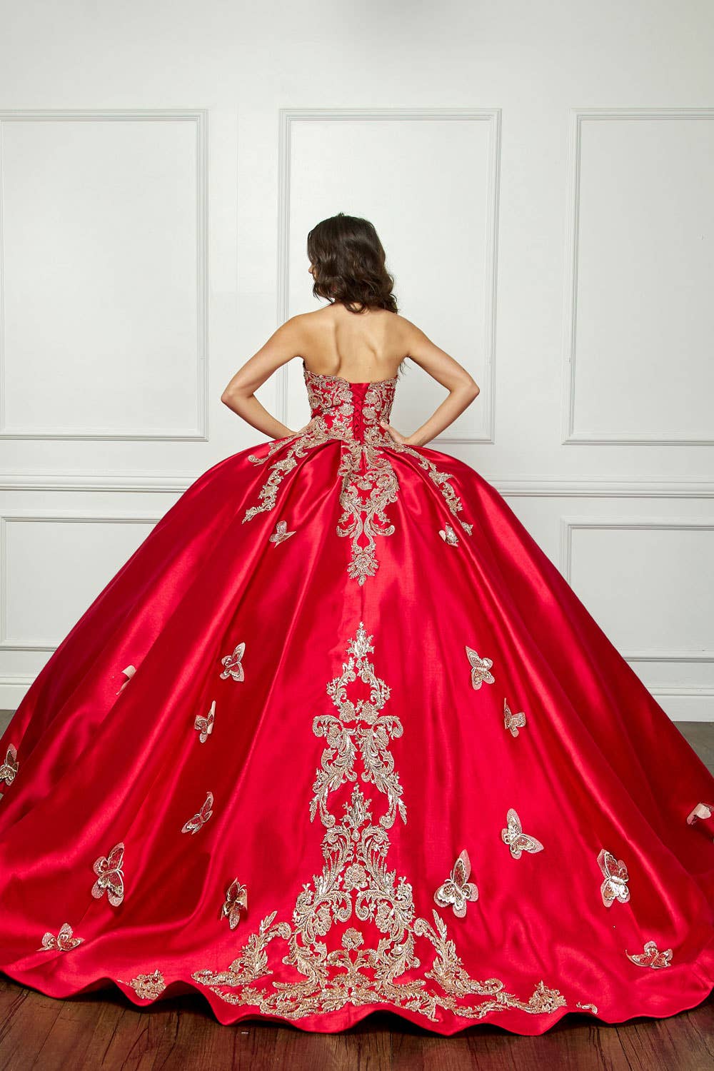 Stunning Royal Blue/Red Quinceañera Ball Gown with Golden Butterfly Accents