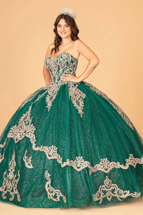 Elegant Glitter Jewel Embellished Quinceanera Ball Gown with Long Mesh Cape