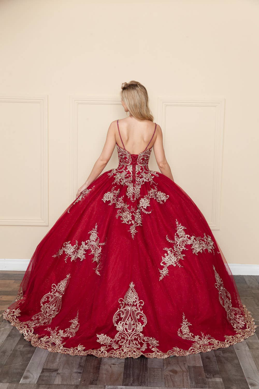 Elegant Princess Vanessa Ball Gown with Glitter Tulle and Gold Embroidery