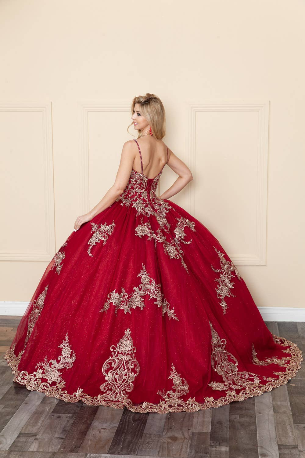 Elegant Princess Vanessa Ball Gown with Glitter Tulle and Gold Embroidery