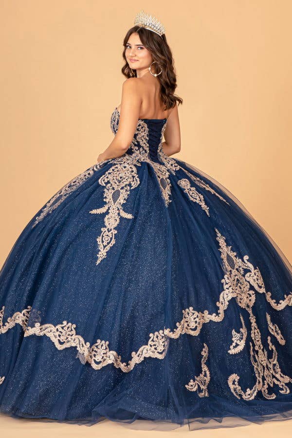 Elegant Glitter Jewel Embellished Quinceanera Ball Gown with Long Mesh Cape