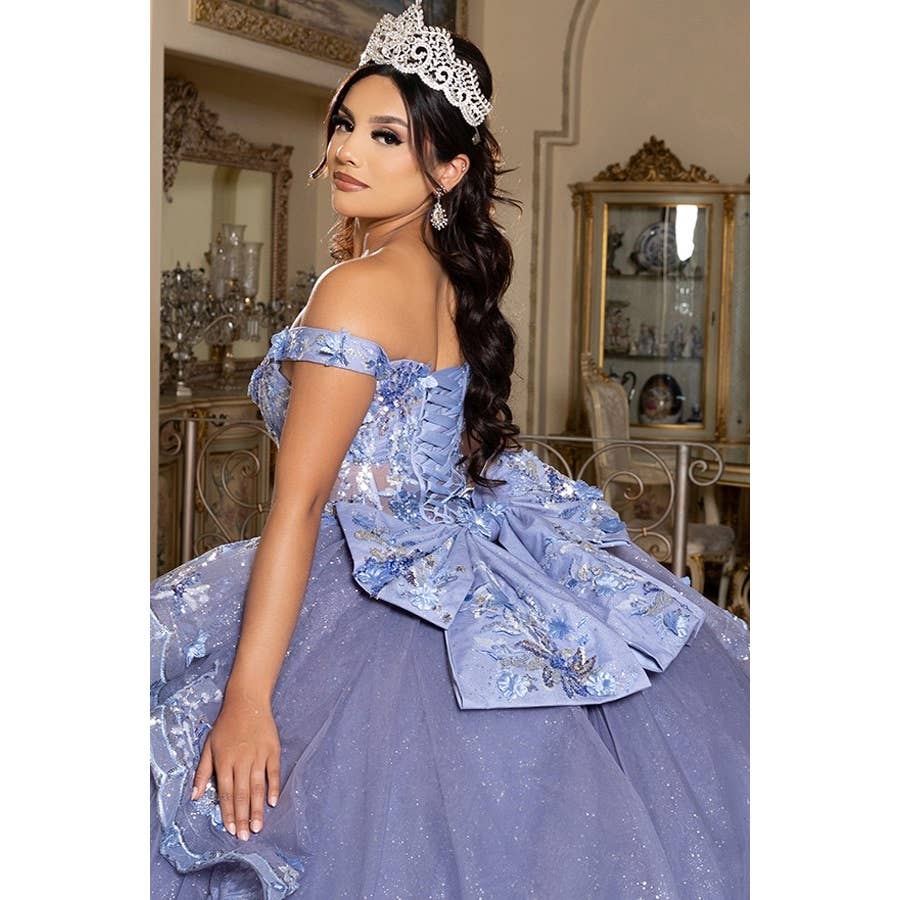 Elegant Off-Shoulder 3D Floral Applique Quinceanera Gown with Lace-Up Back