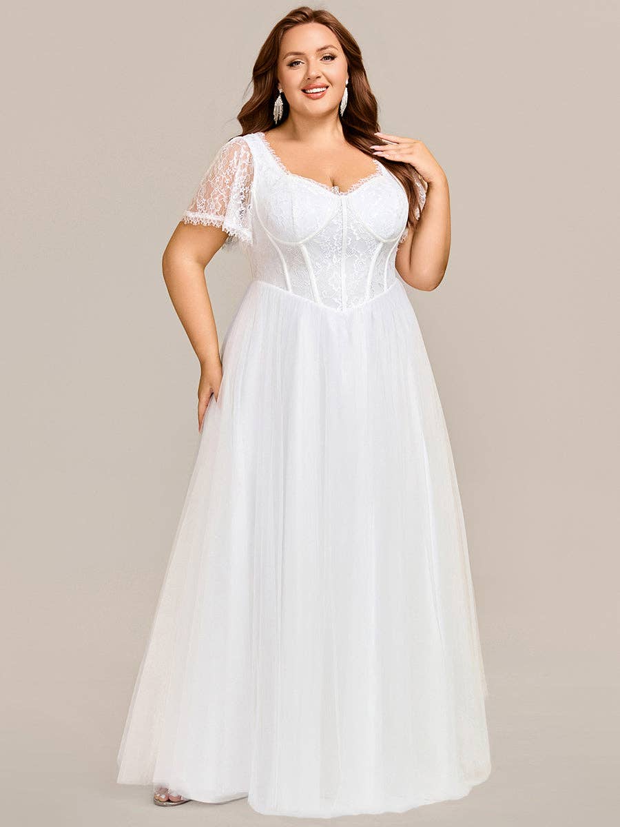 Elegant A-Line Sweetheart Wedding Dress with Ruffle Short Sleeves & Tulle Details