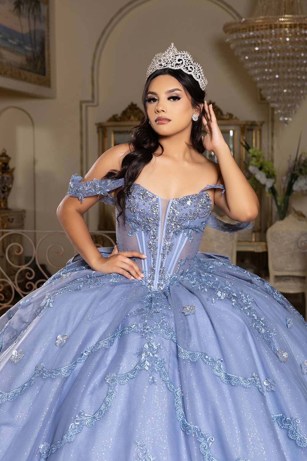 Glamorous Off-Shoulder Embellished Quinceanera Ball Gown - Sparkle & Elegance for Sweet Sixteen