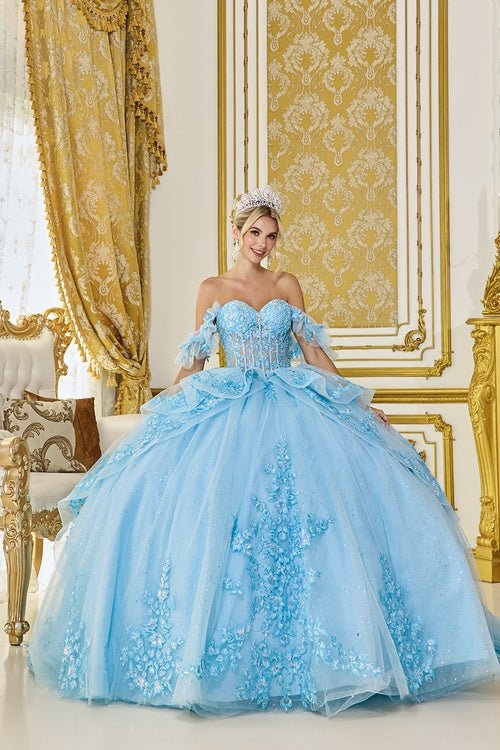 {Bahama Blue 3D Butterfly Quinceañera Dress – Ball Gown Style 5120} - {} at {Linda Mariposa}