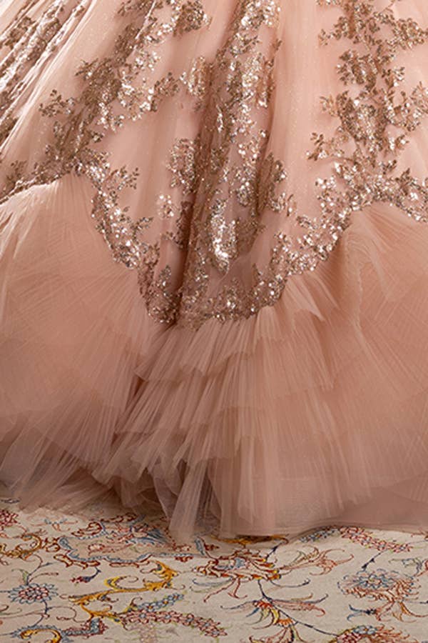 Stunning A-Line Quinceanera Ball Gown with Neckband Capelet & Glitter Sparkle