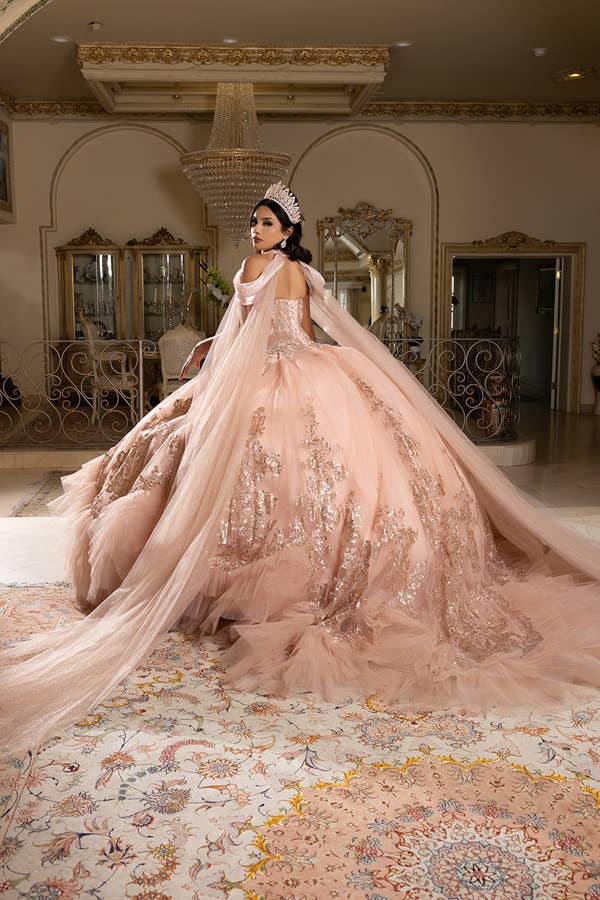 Stunning A-Line Quinceanera Ball Gown with Neckband Capelet & Glitter Sparkle